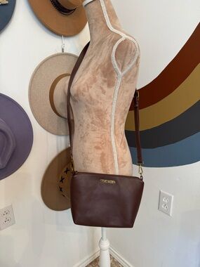 Steve Madden Dark Brown Leather Crossbody with Gold Logo